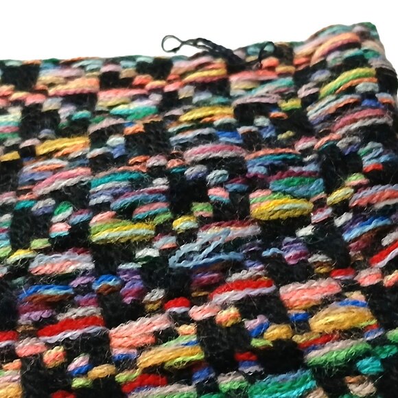 CHANEL Vintage Luxury Black Multi-Color Woven Fringed Cashmere Shawl Wrap Scarf - Picture 13 of 16